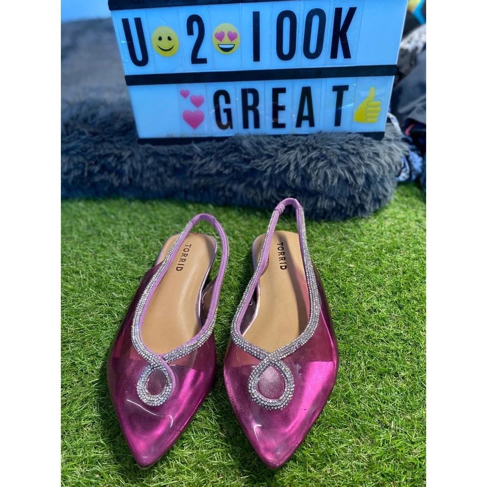 Torrid Pink Rhinestone Slingback Pointed Toe Flats Women's Shoes